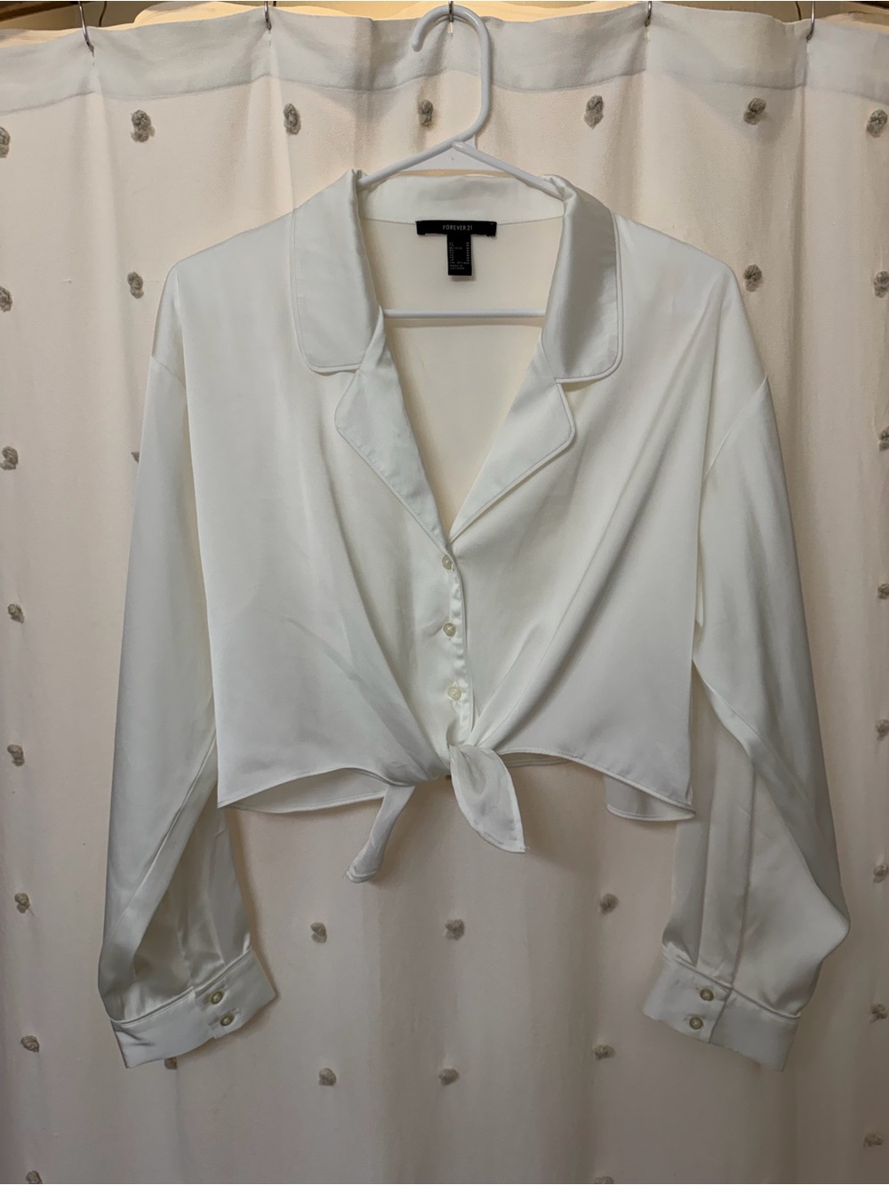 Forever 21 White Tie-Front Satin Blouse